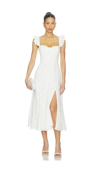 Astr Wedelia Ruffle Strap Eyelet Corset Midi Dress In White