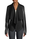 BLANC NOIR DRAPE-FRONT QUILTED FAUX-LEATHER JACKET,PROD207450109