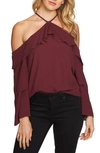 1.state Ruffle Cold Shoulder Blouse In Deep Claret