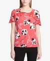 CALVIN KLEIN PRINTED CHIFFON-TRIM TOP