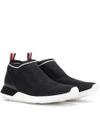 Moncler Giroflee Leather-paneled Stretch-knit Slip-on Sneakers In Black