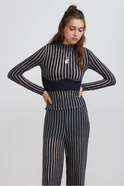 Finders Keepers Descent Knit Long Sleeve Top In Navy Stripe