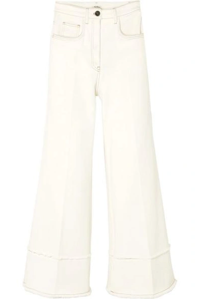 Miu Miu Cropped Frayed High-rise Flared Jeans In White