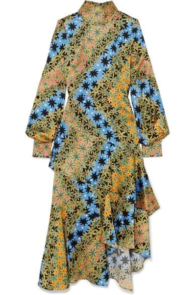 Peter Pilotto Asymmetric Printed Silk-jacquard Midi Dress In Multicolor