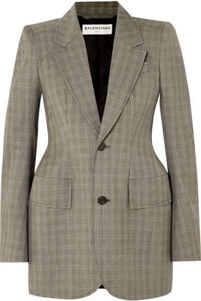 Balenciaga Hourglass Checked Wool And Mohair-blend Blazer In Beige