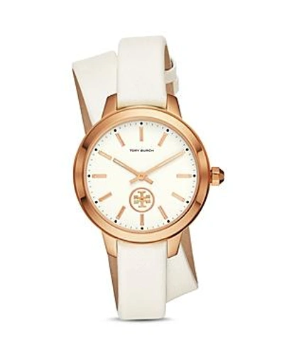 Tory Burch Collins Wrap Leather Strap Watch, 38mm In White