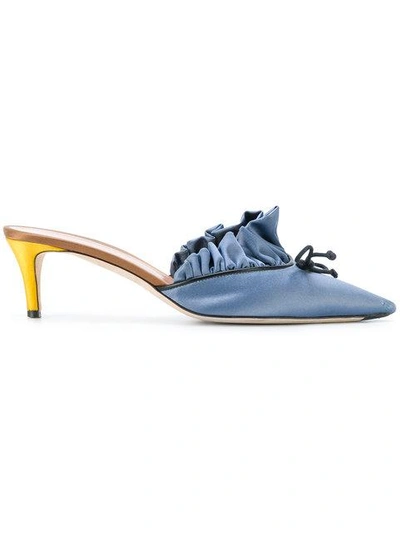 Marco De Vincenzo Point-toe Bow-embellished Satin Mules In Blue