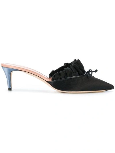 Marco De Vincenzo Point-toe Bow-embellished Satin Mules In Black