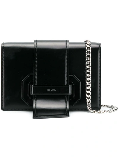 Prada Black Plex Ribbon Leather Shoulder Bag