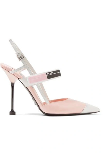 Prada Logo-print Glossed-leather Slingback Pumps In Baby Pink