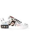 DOLCE & GABBANA Embellished printed leather sneakers