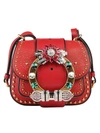 Miu Miu Dahlia Shoulder Bag W/ Crystal Buckle In Fuoco