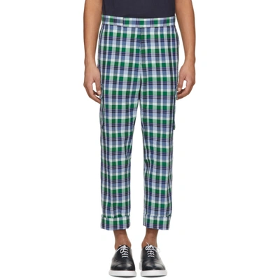 Thom Browne Blue Madras Gusseted Patch Pocket Trousers In 450 Blue