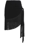 CINQ À SEPT Marlon wrap-effect fringed crepe mini skirt,US 7789028783439044