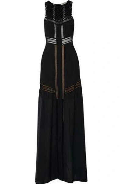A.l.c Woman Isbert Crochet-paneled Pleated Silk Maxi Dress Black