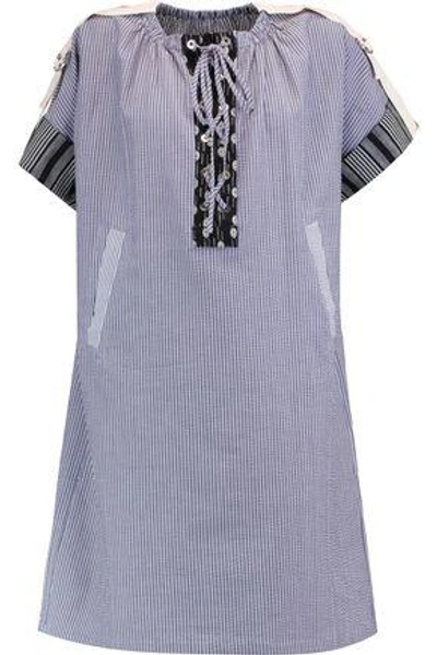 Jw Anderson Lace-up Striped Cotton Mini Dress In Blue