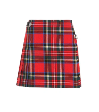 Christopher Kane Dna Glossed Leather-trimmed Tartan Wool Mini Skirt In Red