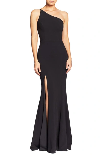Dress The Population Amy One-shoulder Crepe Gown In Black