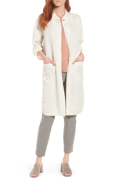 Eileen Fisher Long Tencel Lyocell & Linen Jacket In Bone