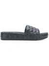 Ash Diamond Embossed Faux Leather Slides In Black