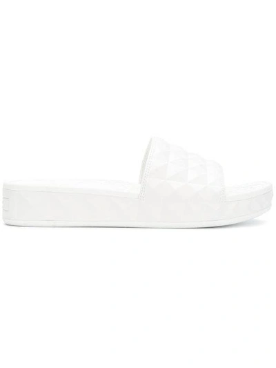 Ash Diamond Embossed Faux Leather Slides In Silver