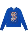 GUCCI GUCCI COTTON SWEATSHIRT WITH KINGSNAKE PRINT - BLUE,475373X3I3512663334