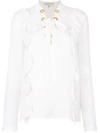 MICHAEL MICHAEL KORS MICHAEL MICHAEL KORS RUFFLED LACE-UP BLOUSE - WHITE,MH74LCUVY012615257