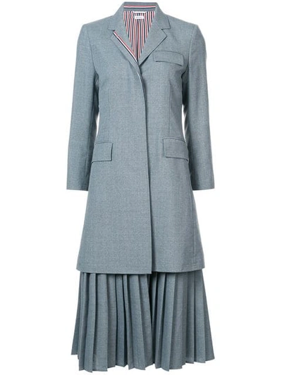Thom Browne Pleated Bottom Chesterfield Overcoat In School Uniform Plain Weave In 035 Med Gre