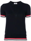 THOM BROWNE THOM BROWNE CREW NECK SHORT SLEEVE TEE WITH RED, WHITE AND BLUE TIPPING STRIPE IN COTTON CREPE,FKA142B0021912550982