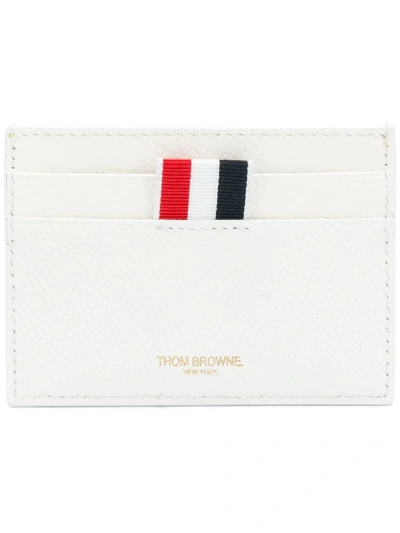 Thom Browne Single Card Holder With Tennis Ball Intarsia In Pebble Grain & Calf Leather In White