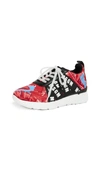 Msgm Multi Strap Runner Sneakers In Black/leaf Print