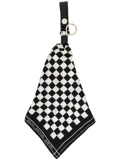 Amiri Silk Checkerboard Bandana Keyring In Black And White