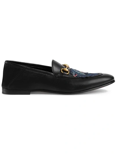 Gucci Embroidered Leather Jordaan Loafers In Black