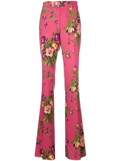 Gucci Floral-print Wool-blend Trousers In Pink