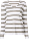 LE TRICOT PERUGIA HORIZONTAL-STRIPES V-NECK JUMPER,4640212667949