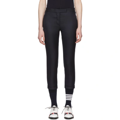 Thom Browne Mid-rise Cropped Wool-twill Trousers In 415 Navy
