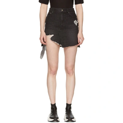 Sjyp Ssense Exclusive Black Denim Cut-off Miniskirt In 0090 Black