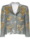 THOM BROWNE THOM BROWNE CLASSIC SINGLE BREASTED SPORT COAT IN ORGANZA WITH MULTI ICON FILIGREE EMBROIDERY - META,FBC010A0310812550878