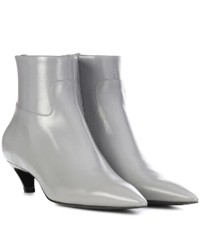 Balenciaga Slash Heel Leather Ankle Boots In Grey