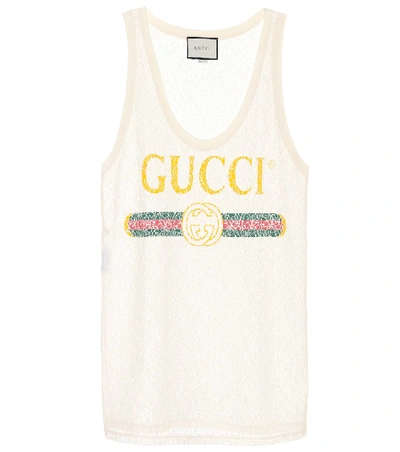 Gucci Printed Lace Tank Top In White
