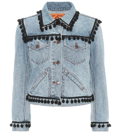 Marc Jacobs Cropped Pompom-embellished Denim Jacket In Blue