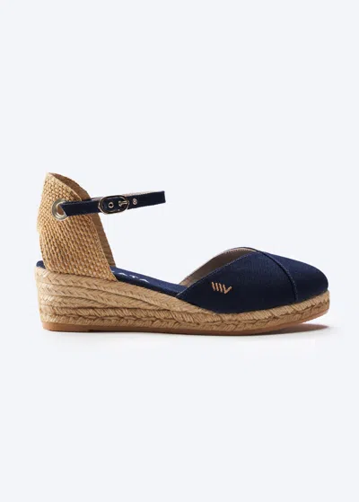 Viscata Pubol Canvas Espadrille Wedges In Navy Blue