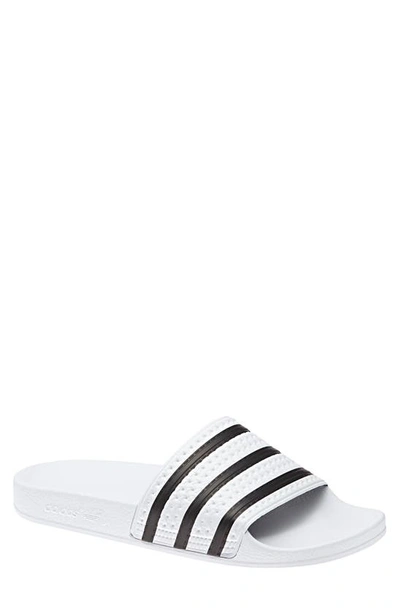 Adidas Originals Adilette Stripe Sport Slide In White/ Black/ White