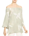 HALSTON HERITAGE OFF-THE-SHOULDER ABSTRACT BOTANICAL-PRINT SILK TOP,LZD011442C