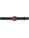 GUCCI LEATHER BELT WITH DOUBLE G AND CRYSTALS,501175AP0IT12576870