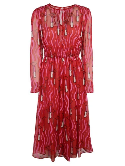 Valentino Lipstick-print Silk-georgette Dress In Red