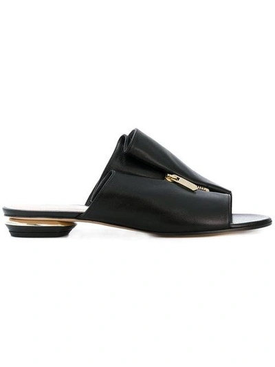 Nicholas Kirkwood Kristen Zip-trim Leather Mule Slide Sandal - Golden Hardware In Black