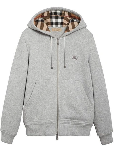 Burberry Check Detail Hooded Sweatshirt In Grey