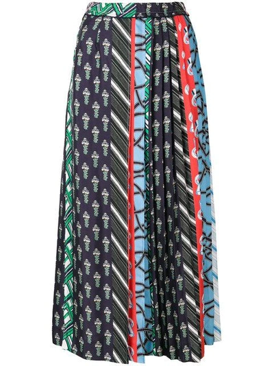 Carven Pleated Printed Silk-twill Midi Skirt In Multicolor