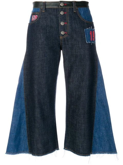 Sonia Rykiel Contrast Flared Cropped Jeans In Blue